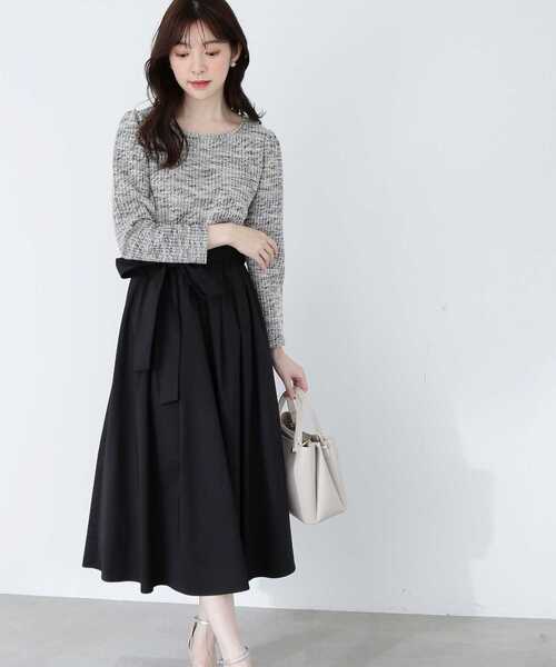 PROPORTION BODY DRESSING（プロポーションボディドレッシング）の「カットツイードドッキングワンピース / 1213140207（ワンピース・レディース・ベージュ/ブラック・SMALL/MEDIUM）」の2枚目の写真