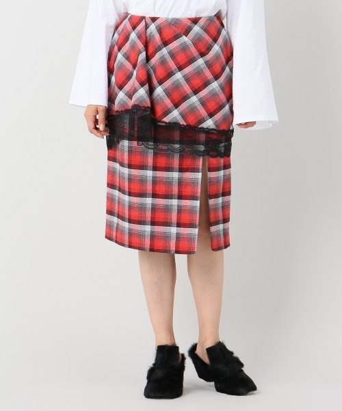 FACETASM(ファセッタズム)の「【FACETASM/ファセッタズム】チェックxレーススカート(スカート・レディース・レッド・MEDIUM/SMALL)」の5枚目の写真