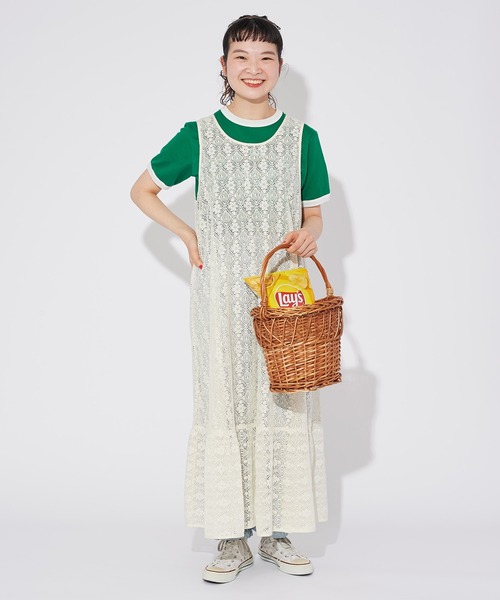 Dot＆Stripes CHILD WOMAN（ドットアンドストライプス　チャイルドウーマン）の「ラッセルレース 裾フリル ノースリワンピース（ワンピース・レディース・アイボリー・FREE）」の4枚目の写真