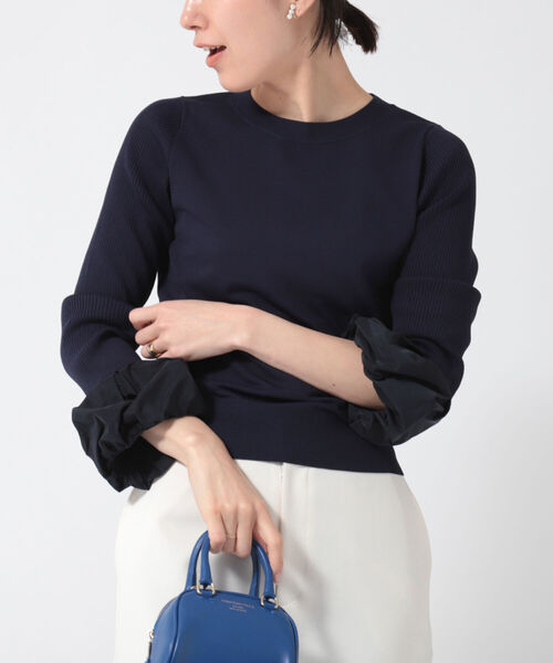 NOLLEY’S（ノーリーズ）の「《手洗い可能》タフタカフスプルオーバーニット（ニット/セーター・レディース・ネイビー/ブラック/オフホワイト・38）」の3枚目の写真