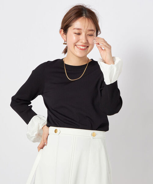 NOLLEY’S（ノーリーズ）の「《手洗い可能》タフタカフスプルオーバーニット（ニット/セーター・レディース・ネイビー/ブラック/オフホワイト・38）」の22枚目の写真