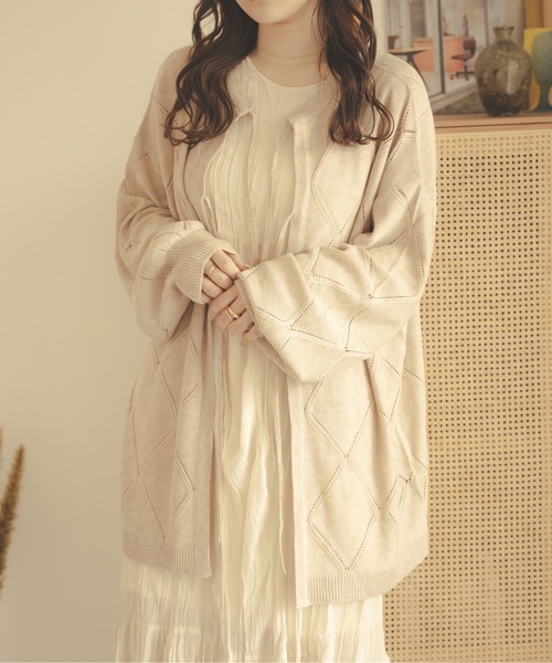 Ambre Neige（アンブルネージュ）の「【前後２WAY】透かし編みリボンニット／WEB/EC限定商品（カーディガン/ボレロ・レディース・ライトグリーン/アイボリー/ライトベージュ・FREE）」の10枚目の写真