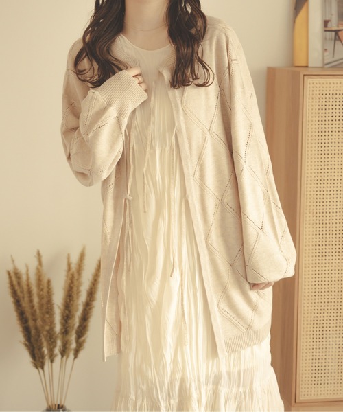 Ambre Neige（アンブルネージュ）の「【前後２WAY】透かし編みリボンニット／WEB/EC限定商品（カーディガン/ボレロ・レディース・ライトグリーン/アイボリー/ライトベージュ・FREE）」の6枚目の写真