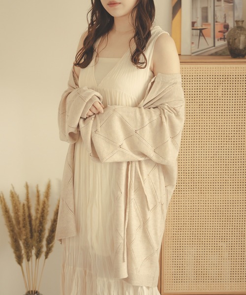 Ambre Neige（アンブルネージュ）の「【前後２WAY】透かし編みリボンニット／WEB/EC限定商品（カーディガン/ボレロ・レディース・ライトグリーン/アイボリー/ライトベージュ・FREE）」の8枚目の写真