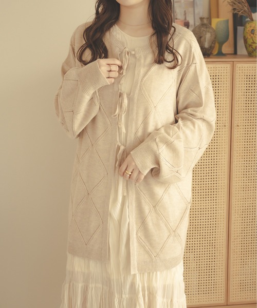 Ambre Neige（アンブルネージュ）の「【前後２WAY】透かし編みリボンニット／WEB/EC限定商品（カーディガン/ボレロ・レディース・ライトグリーン/アイボリー/ライトベージュ・FREE）」の18枚目の写真