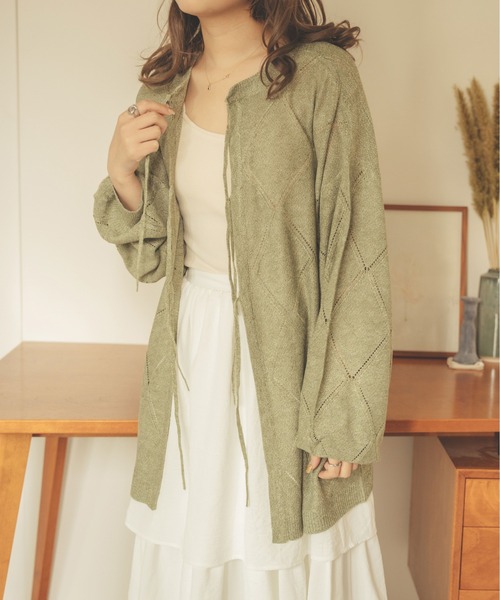 Ambre Neige（アンブルネージュ）の「【前後２WAY】透かし編みリボンニット／WEB/EC限定商品（カーディガン/ボレロ・レディース・ライトグリーン/アイボリー/ライトベージュ・FREE）」の11枚目の写真