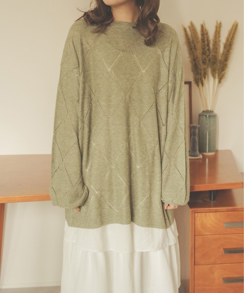 Ambre Neige（アンブルネージュ）の「【前後２WAY】透かし編みリボンニット／WEB/EC限定商品（カーディガン/ボレロ・レディース・ライトグリーン/アイボリー/ライトベージュ・FREE）」の14枚目の写真