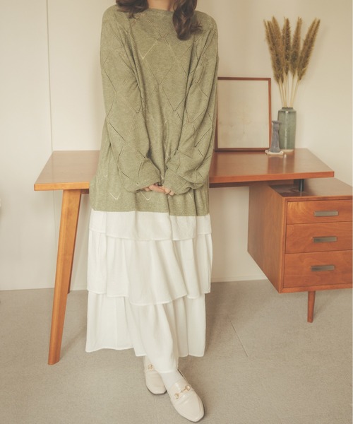 Ambre Neige（アンブルネージュ）の「【前後２WAY】透かし編みリボンニット／WEB/EC限定商品（カーディガン/ボレロ・レディース・ライトグリーン/アイボリー/ライトベージュ・FREE）」の7枚目の写真