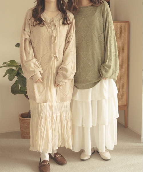 Ambre Neige（アンブルネージュ）の「【前後２WAY】透かし編みリボンニット／WEB/EC限定商品（カーディガン/ボレロ・レディース・ライトグリーン/アイボリー/ライトベージュ・FREE）」の5枚目の写真
