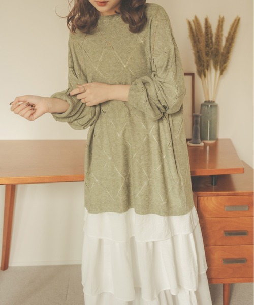 Ambre Neige（アンブルネージュ）の「【前後２WAY】透かし編みリボンニット／WEB/EC限定商品（カーディガン/ボレロ・レディース・ライトグリーン/アイボリー/ライトベージュ・FREE）」の19枚目の写真