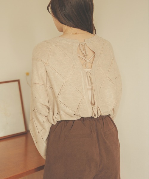 Ambre Neige（アンブルネージュ）の「【前後２WAY】透かし編みリボンニット／WEB/EC限定商品（カーディガン/ボレロ・レディース・ライトグリーン/アイボリー/ライトベージュ・FREE）」の22枚目の写真