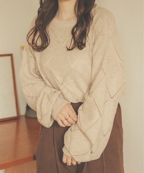 Ambre Neige（アンブルネージュ）の「【前後２WAY】透かし編みリボンニット／WEB/EC限定商品（カーディガン/ボレロ・レディース・ライトグリーン/アイボリー/ライトベージュ・FREE）」の20枚目の写真