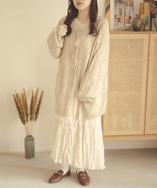 Ambre Neige（アンブルネージュ）の「【前後２WAY】透かし編みリボンニット／WEB/EC限定商品（カーディガン/ボレロ・レディース・ライトグリーン/アイボリー/ライトベージュ・FREE）」の4枚目の写真