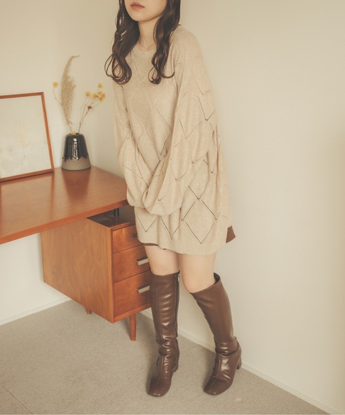 Ambre Neige（アンブルネージュ）の「【前後２WAY】透かし編みリボンニット／WEB/EC限定商品（カーディガン/ボレロ・レディース・ライトグリーン/アイボリー/ライトベージュ・FREE）」の15枚目の写真