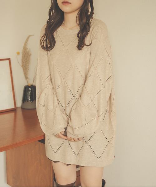 Ambre Neige（アンブルネージュ）の「【前後２WAY】透かし編みリボンニット／WEB/EC限定商品（カーディガン/ボレロ・レディース・ライトグリーン/アイボリー/ライトベージュ・FREE）」の17枚目の写真