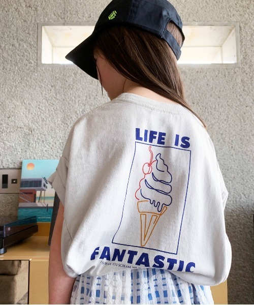 GROOVY COLORS（グルービーカラーズ）の「天竺 テントスリーブ I SCREAM Tシャツ（Tシャツ/カットソー・キッズ・ブラック/グレー系その他・120/100/110）」の5枚目の写真