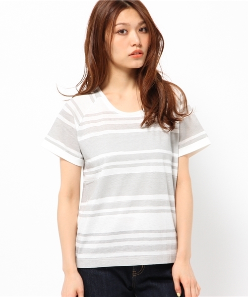 OUTLET(アウトレット)の「【CIAOPANIC TYPY】ペイントボーダープリントT(Tシャツ/カットソー・レディース・グレー/ネイビー/ピンク・FREE)」の1枚目の写真