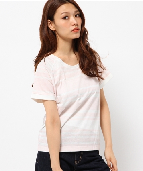 OUTLET(アウトレット)の「【CIAOPANIC TYPY】ペイントボーダープリントT(Tシャツ/カットソー・レディース・グレー/ネイビー/ピンク・FREE)」の3枚目の写真