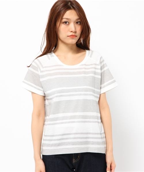 OUTLET(アウトレット)の「【CIAOPANIC TYPY】ペイントボーダープリントT(Tシャツ/カットソー・レディース・グレー/ネイビー/ピンク・FREE)」の4枚目の写真