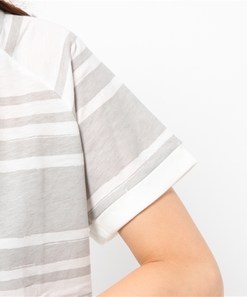 OUTLET(アウトレット)の「【CIAOPANIC TYPY】ペイントボーダープリントT(Tシャツ/カットソー・レディース・グレー/ネイビー/ピンク・FREE)」の8枚目の写真