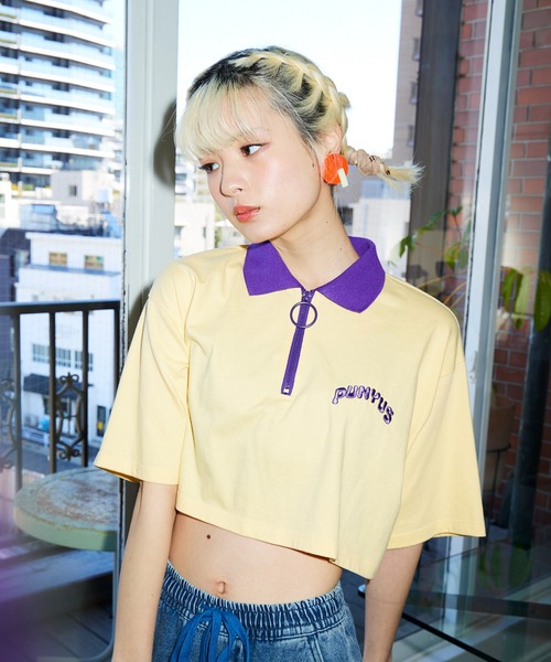 PUNYUS（プニュズ）の「ワンポイントハーフZIPポロシャツ（ポロシャツ・レディース・パープル/ネイビー/イエロー・1/2/3/4）」の3枚目の写真