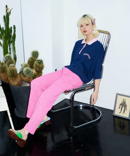 PUNYUS（プニュズ）の「ワンポイントハーフZIPポロシャツ（ポロシャツ・レディース・パープル/ネイビー/イエロー・1/2/3/4）」の5枚目の写真