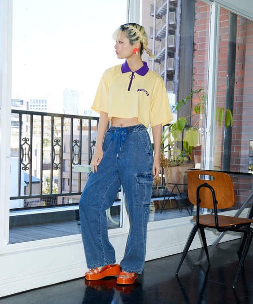 PUNYUS（プニュズ）の「ワンポイントハーフZIPポロシャツ（ポロシャツ・レディース・パープル/ネイビー/イエロー・1/2/3/4）」の9枚目の写真