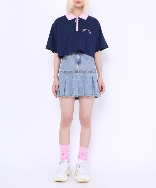 PUNYUS（プニュズ）の「ワンポイントハーフZIPポロシャツ（ポロシャツ・レディース・パープル/ネイビー/イエロー・1/2/3/4）」の7枚目の写真