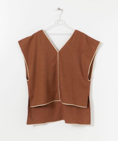 LAATO（ラート）の「PIPING VEST（Tシャツ/カットソー・レディース・オフホワイト/ブラウン・FREE）」の4枚目の写真