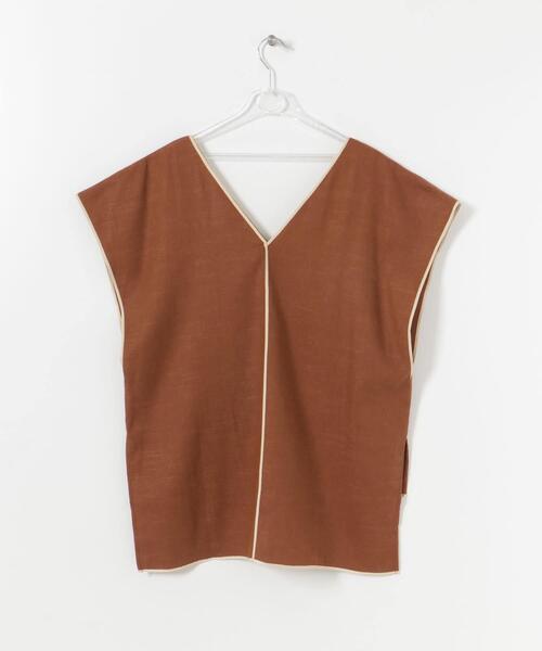 LAATO（ラート）の「PIPING VEST（Tシャツ/カットソー・レディース・オフホワイト/ブラウン・FREE）」の5枚目の写真