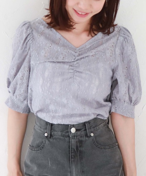 archives（アルシーヴ）の「フロントギャザーカットレースＴＯＰＳ（Tシャツ/カットソー・レディース・ピンクベージュ/ブルーグレー/ブラック/アイボリー・MEDIUM）」の10枚目の写真