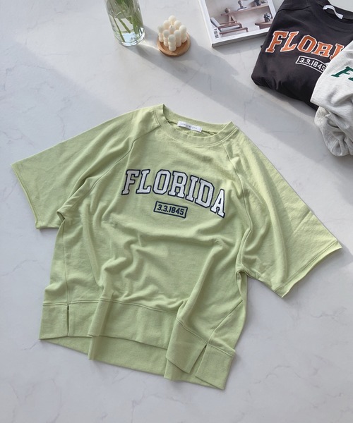 AS KNOW AS plus（アズノゥアズプラス）の「〇チェーン刺繍ロゴ ミニ裏毛Tシャツ（Tシャツ/カットソー・レディース・ライム/オートミール/スミクロ・FREE）」の8枚目の写真