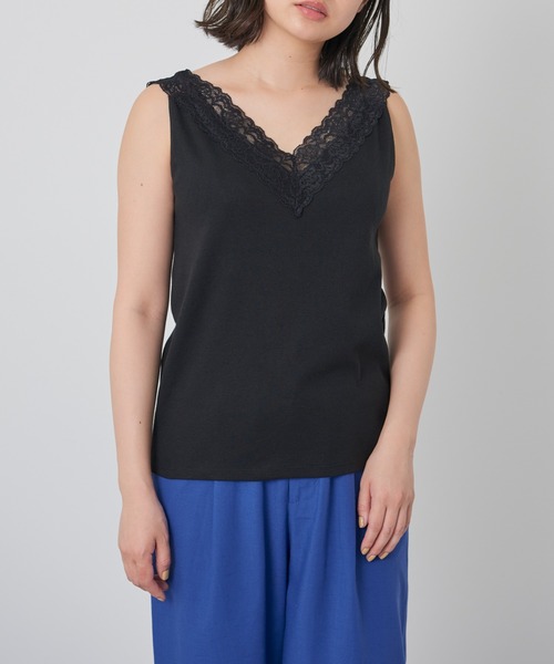 Green　Parks（グリーンパークス）の「2wayレーステレコタンク（タンクトップ・レディース・ベージュ/ブラック/アイボリー・FREE）」の3枚目の写真