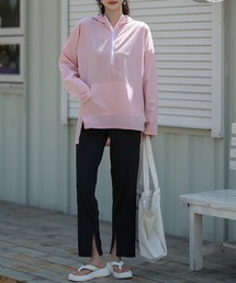 【UVカット率 99%以上/UPF50+/軽量】レディース水着 長袖フード付きハーフジップラッシュガード パーカー+スリットレギンス 上下2点セット