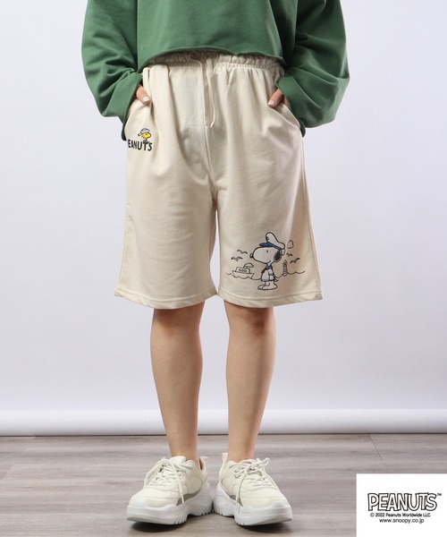 PEANUTS（ピーナッツ）の「PEANUTS スヌーピー ミニ裏毛 ハーフパンツ（スウェットパンツ・レディース・ブラック/アイボリー/カーキ/ブラウン・M/L/LL）」の14枚目の写真