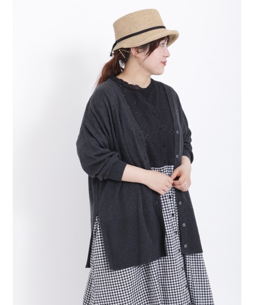 Samansa Mos2（サマンサ モスモス）の「【UVカット・マシンウォッシャブル】脇スリット9分袖カーデ（カーディガン/ボレロ・レディース・チャコール/キナリ/ピンク/グリーン・ﾌﾘ-）」の3枚目の写真