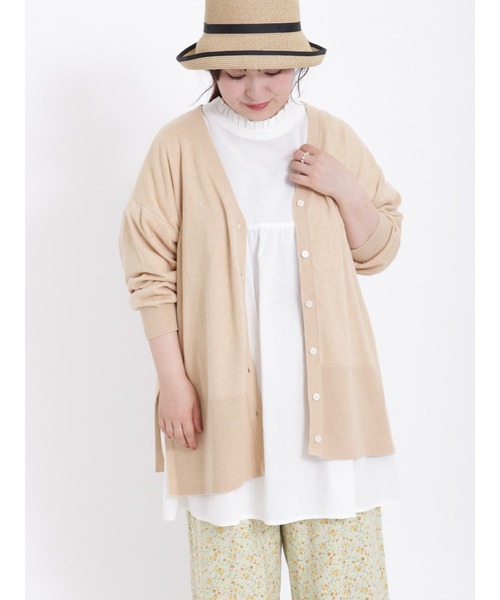 Samansa Mos2（サマンサ モスモス）の「【UVカット・マシンウォッシャブル】脇スリット9分袖カーデ（カーディガン/ボレロ・レディース・チャコール/キナリ/ピンク/グリーン・ﾌﾘ-）」の2枚目の写真