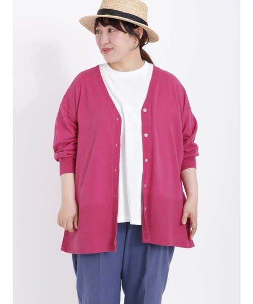 Samansa Mos2（サマンサ モスモス）の「【UVカット・マシンウォッシャブル】脇スリット9分袖カーデ（カーディガン/ボレロ・レディース・チャコール/キナリ/ピンク/グリーン・ﾌﾘ-）」の6枚目の写真