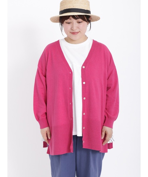 Samansa Mos2（サマンサ モスモス）の「【UVカット・マシンウォッシャブル】脇スリット9分袖カーデ（カーディガン/ボレロ・レディース・チャコール/キナリ/ピンク/グリーン・ﾌﾘ-）」の11枚目の写真