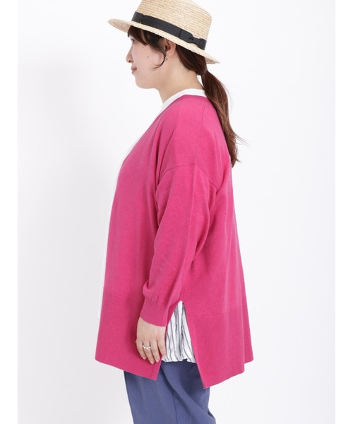 Samansa Mos2（サマンサ モスモス）の「【UVカット・マシンウォッシャブル】脇スリット9分袖カーデ（カーディガン/ボレロ・レディース・チャコール/キナリ/ピンク/グリーン・ﾌﾘ-）」の12枚目の写真