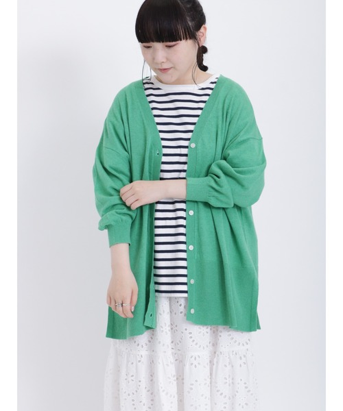 Samansa Mos2（サマンサ モスモス）の「【UVカット・マシンウォッシャブル】脇スリット9分袖カーデ（カーディガン/ボレロ・レディース・チャコール/キナリ/ピンク/グリーン・ﾌﾘ-）」の19枚目の写真