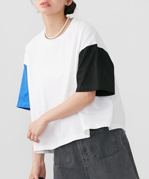 Le temps riche(ルタンリッシュ)の「クレイジー配色半袖Tシャツ <Le temps riche>(Tシャツ/カットソー・レディース・ホワイト系その他/ブラック系その他・L/M)」の2枚目の写真