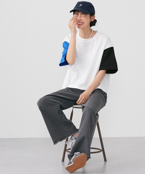 Le temps riche(ルタンリッシュ)の「クレイジー配色半袖Tシャツ <Le temps riche>(Tシャツ/カットソー・レディース・ホワイト系その他/ブラック系その他・L/M)」の3枚目の写真