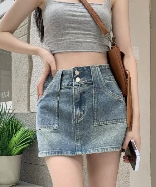 セール】ダブルボタンデニムミニスカート（デニムスカート）｜gossip