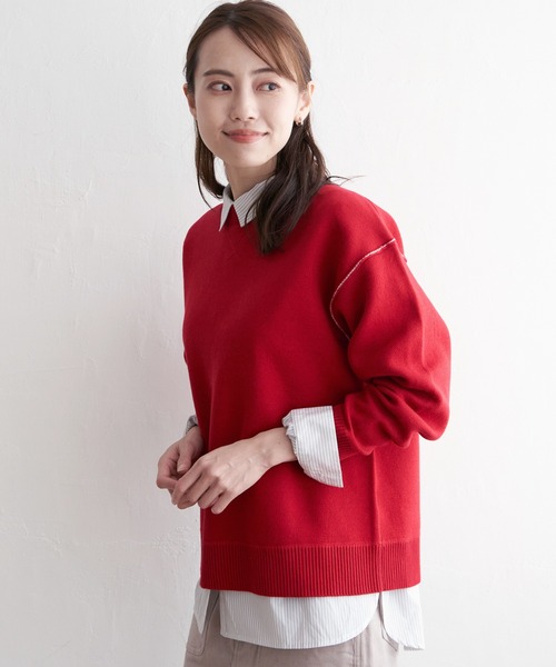 ikka(イッカ)の「ダブルフェイススウェットライクニット(ニット/セーター・レディース・ベージュ/ブルー/チャコールグレー/レッド・M/S/L)」の21枚目の写真