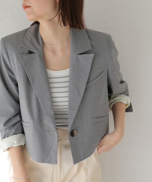 セール】【GANNI / ガニー】Drapey Melange Short Blazer