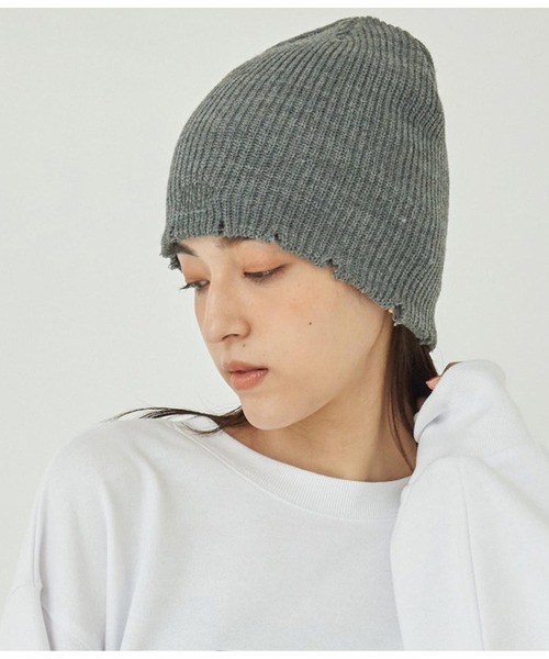 ANAP(アナップ)の「サークルロゴダメージビーニー(ニットキャップ/ビーニー・レディース・オフホワイト/ブラック/ダークグレー/オレンジ・FREE)」の4枚目の写真