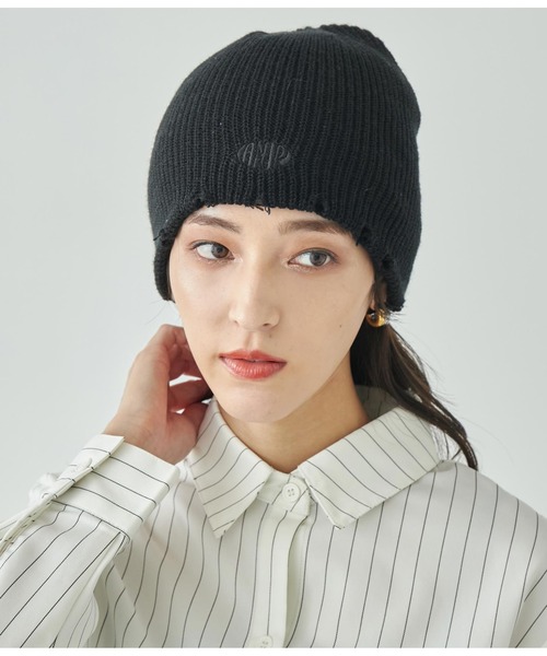 ANAP(アナップ)の「サークルロゴダメージビーニー(ニットキャップ/ビーニー・レディース・オフホワイト/ブラック/ダークグレー/オレンジ・FREE)」の3枚目の写真