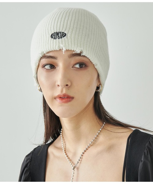 ANAP(アナップ)の「サークルロゴダメージビーニー(ニットキャップ/ビーニー・レディース・オフホワイト/ブラック/ダークグレー/オレンジ・FREE)」の5枚目の写真