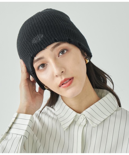 ANAP(アナップ)の「サークルロゴダメージビーニー(ニットキャップ/ビーニー・レディース・オフホワイト/ブラック/ダークグレー/オレンジ・FREE)」の6枚目の写真